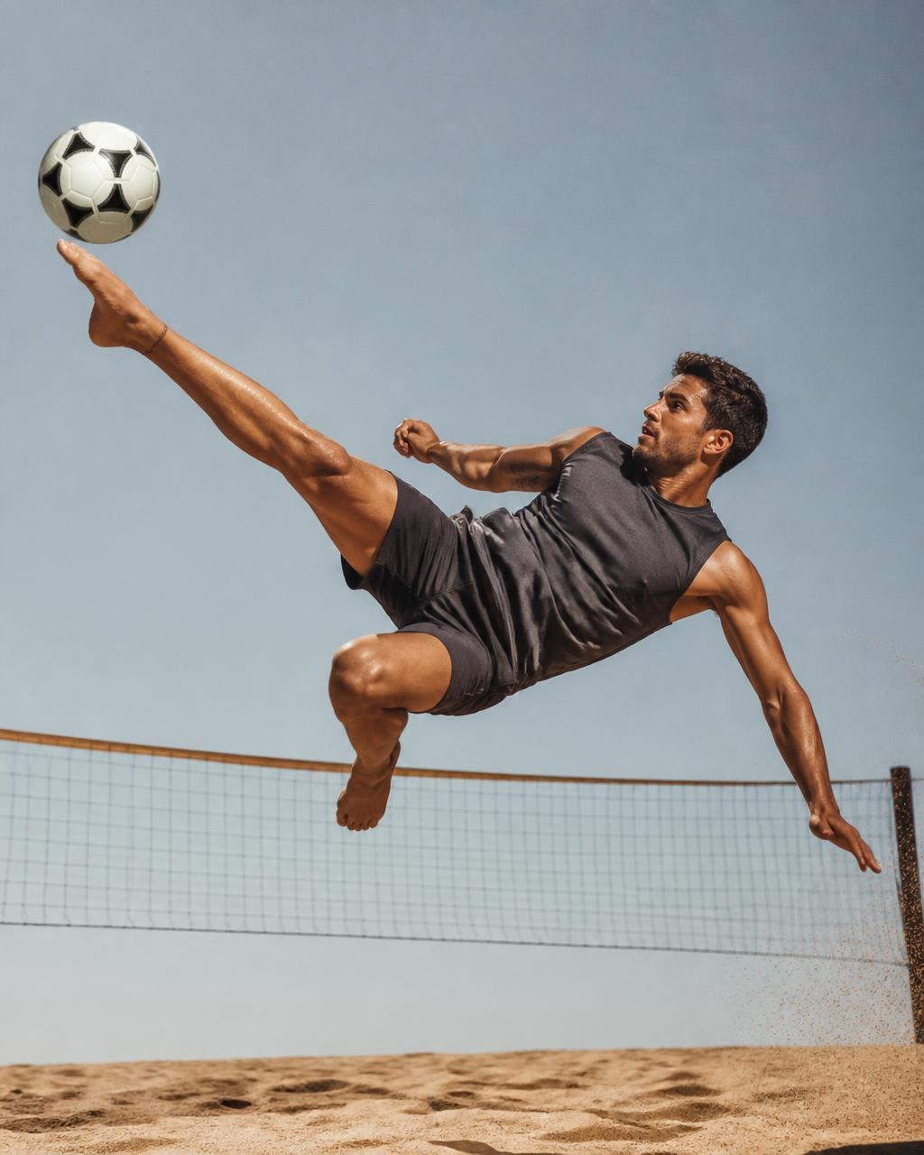 Atleta de futevôlei em movimento